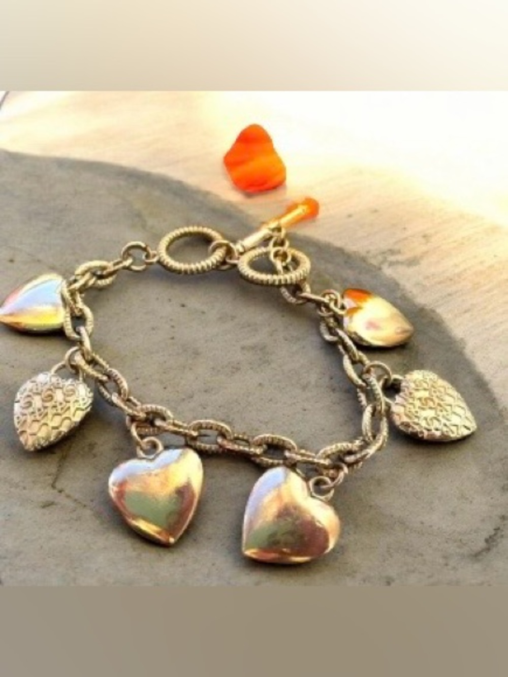 🔴Silver Tone Multiple Hearts Toggle Link Bracelet🔴